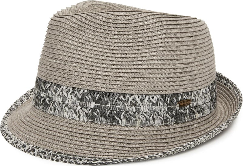 Funky Junque Women's Straw Fedora Sun Hat - UPF 50+ Protection, Short Brim, Stylish Woven Pattern - Image 1